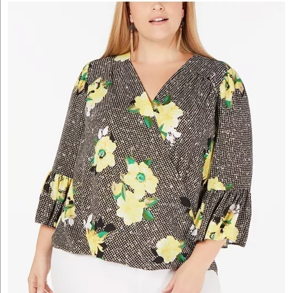 INC Bell Sleeve Printed Surplice Top